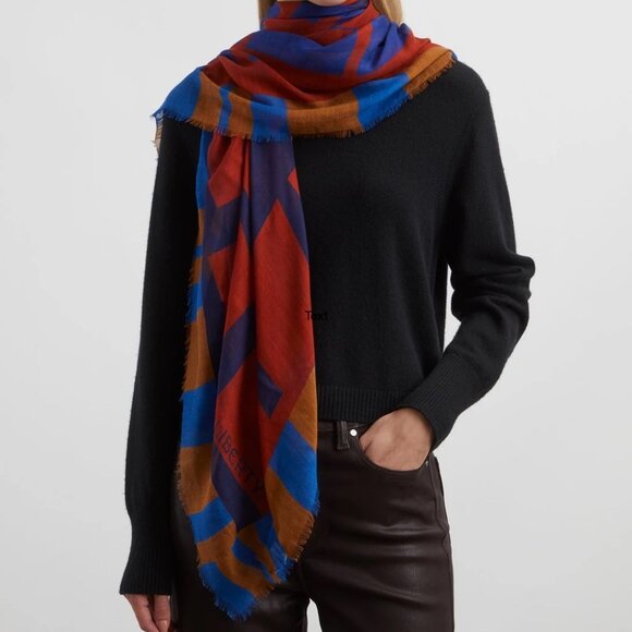 Liberty of London Blue Peacock Feathers Print Modal Silk Scarf Made in Italy - Picture 5 of 5